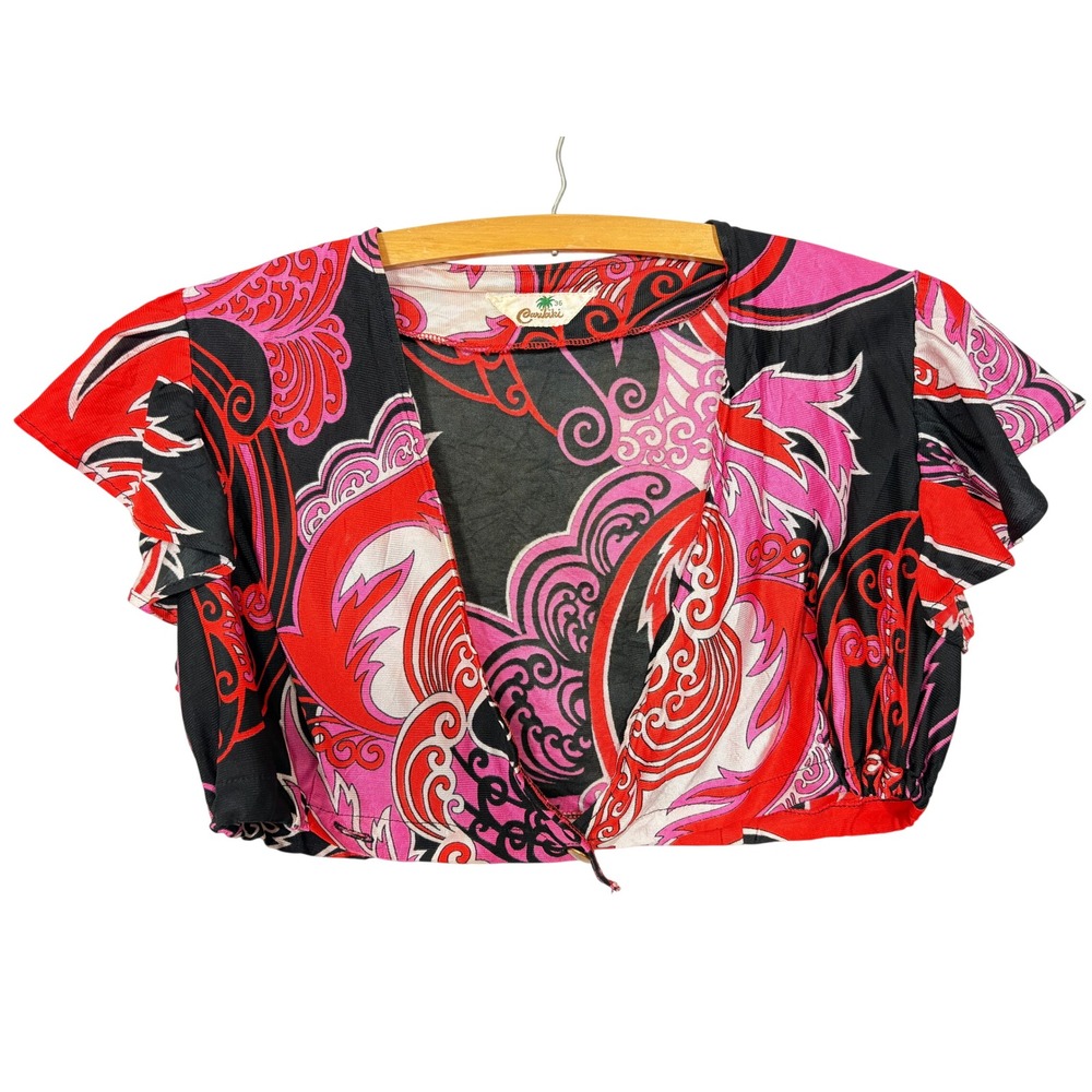 Vintage Caribiki Pink Red Psychedelic Swirl Crop Top Retro 60s 70s Style 36 S